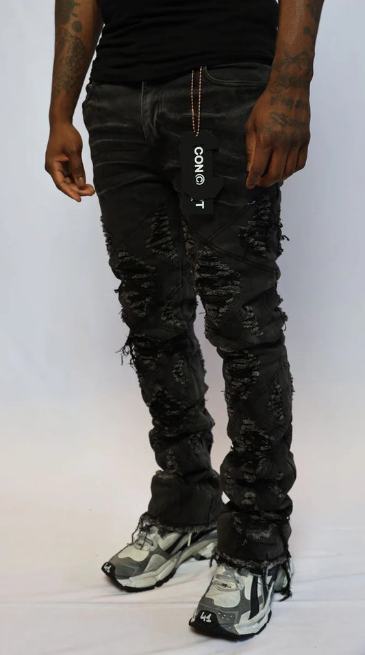 CONCEPT LA DISTRESSED STACKED DENIM J-034