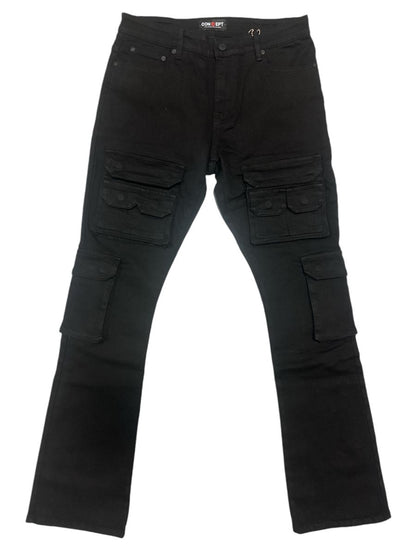 Concept Oxford Jet Black Cargo Flare Pants