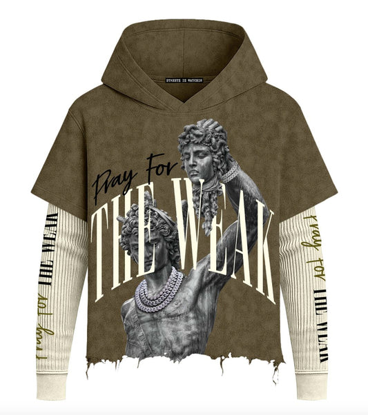 Streetz Iz Watchin PRAY FOR THE WEAK- MEN HOODIE OLIVE/CREAM