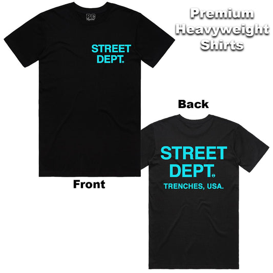 STREET DEPT T-SHIRT- Black w/ Aqua