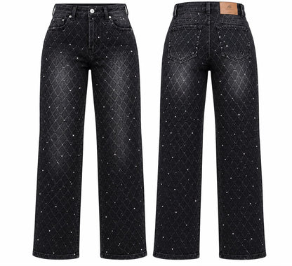 AMERICAN BAZI WOMEN'S RHINESTONE MONOGRAM WIDE LEG JEANS (RJH10727)