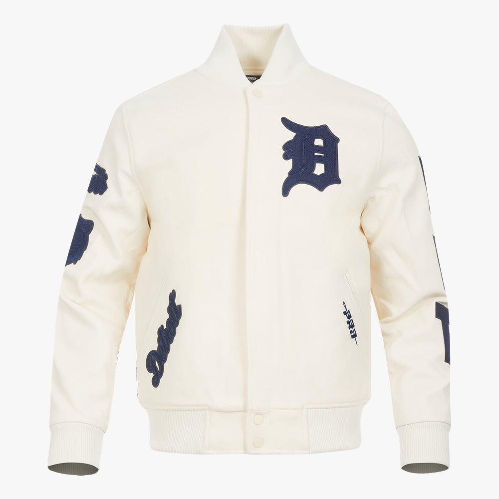 PRO STANDARD DETROIT TIGERS TRIPLE TONAL VARSITY JACKET, EGGSHELL