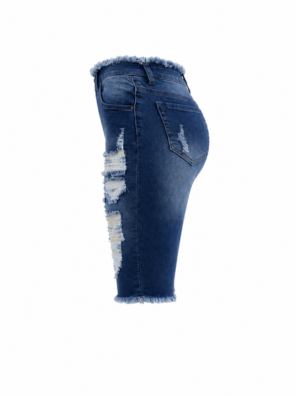 REDFOX WOMEN HIGH WAIST DISTRESSED BERMUDA DENIM SHORT