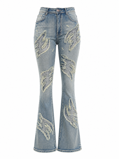 REDFOX WOMEN  ANGEL WINGS W/RHINESTONES STACKED JEANS (PA9600)