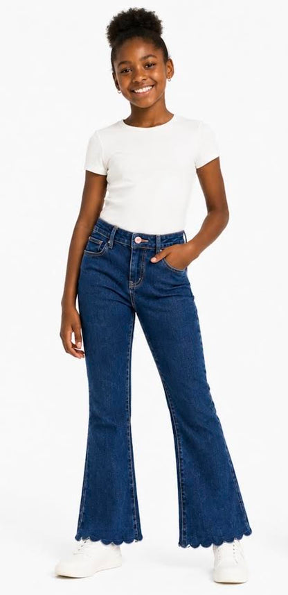 CUTIE PATOOTIE FLARE LEG DENIM JEANS W/ SCALLOPED HEM