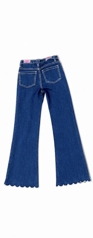 CUTIE PATOOTIE FLARE LEG DENIM JEANS W/ SCALLOPED HEM