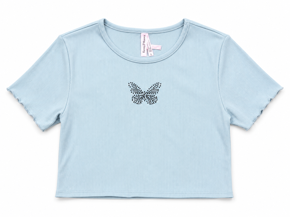 CUTIE PATOOTIE GIRL'S SHORT SLEEVE TOP W/BUTTERFLY RHINESTONE