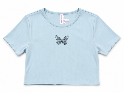 CUTIE PATOOTIE GIRL'S SHORT SLEEVE TOP W/BUTTERFLY RHINESTONE