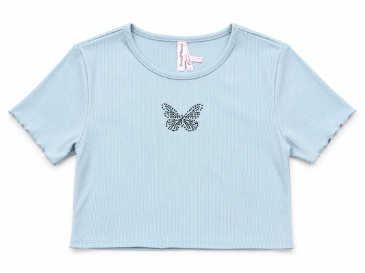CUTIE PATOOTIE GIRL'S SHORT SLEEVE TOP W/BUTTERFLY RHINESTONE