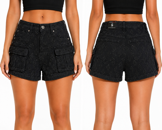 REDFOX HIGHWAIST WOMEN'S DENIM SHORTS W/CARGO POCKETS-PS3631