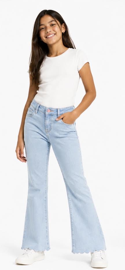 CUTIE PATOOTIE FLARE LEG DENIM JEANS W/ SCALLOPED HEM