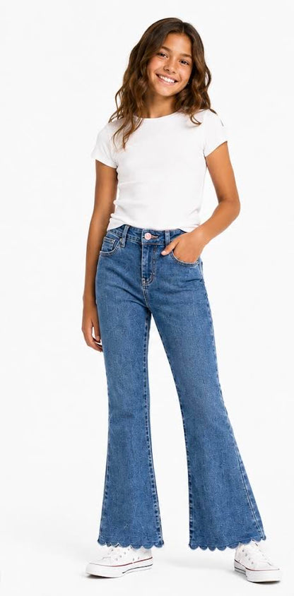 CUTIE PATOOTIE FLARE LEG DENIM JEANS W/ SCALLOPED HEM