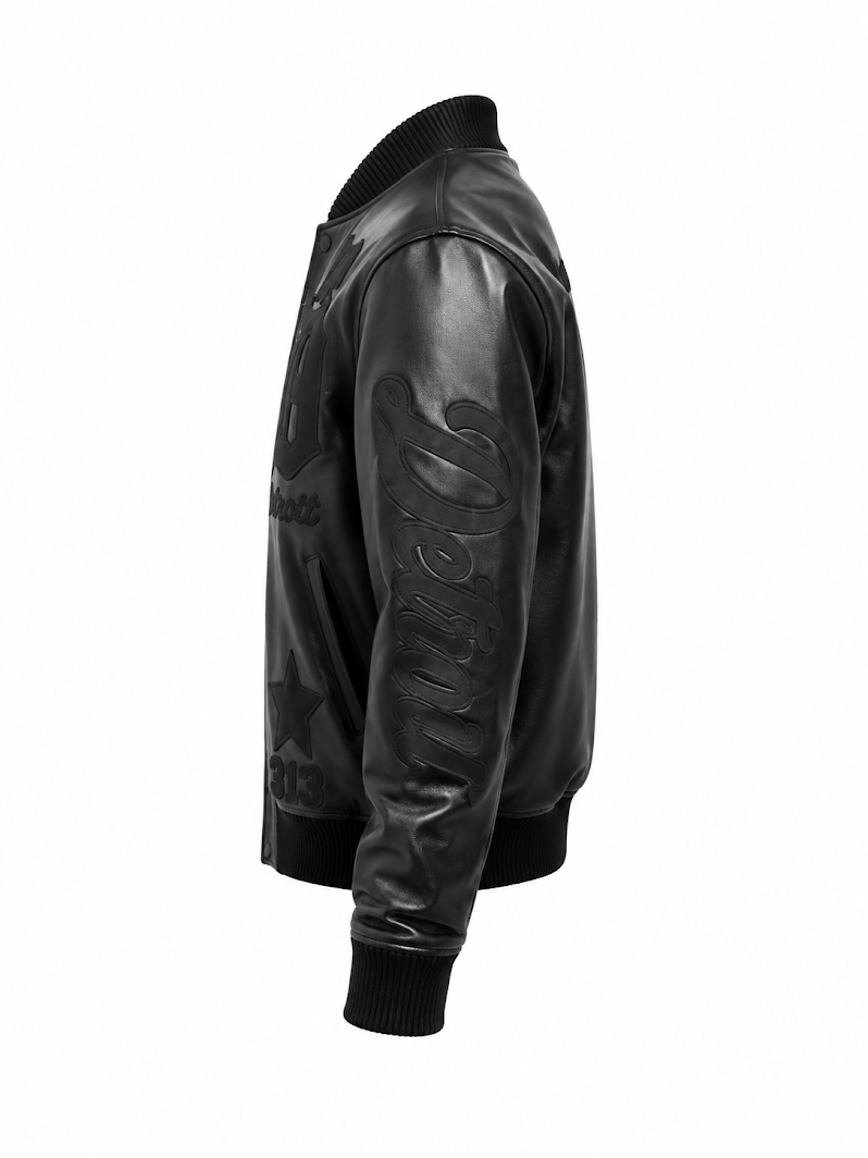 ROKU STUDIO MEN'S DETROIT STONED PU LEATHER VARSITY JACKET (#RK6481895)