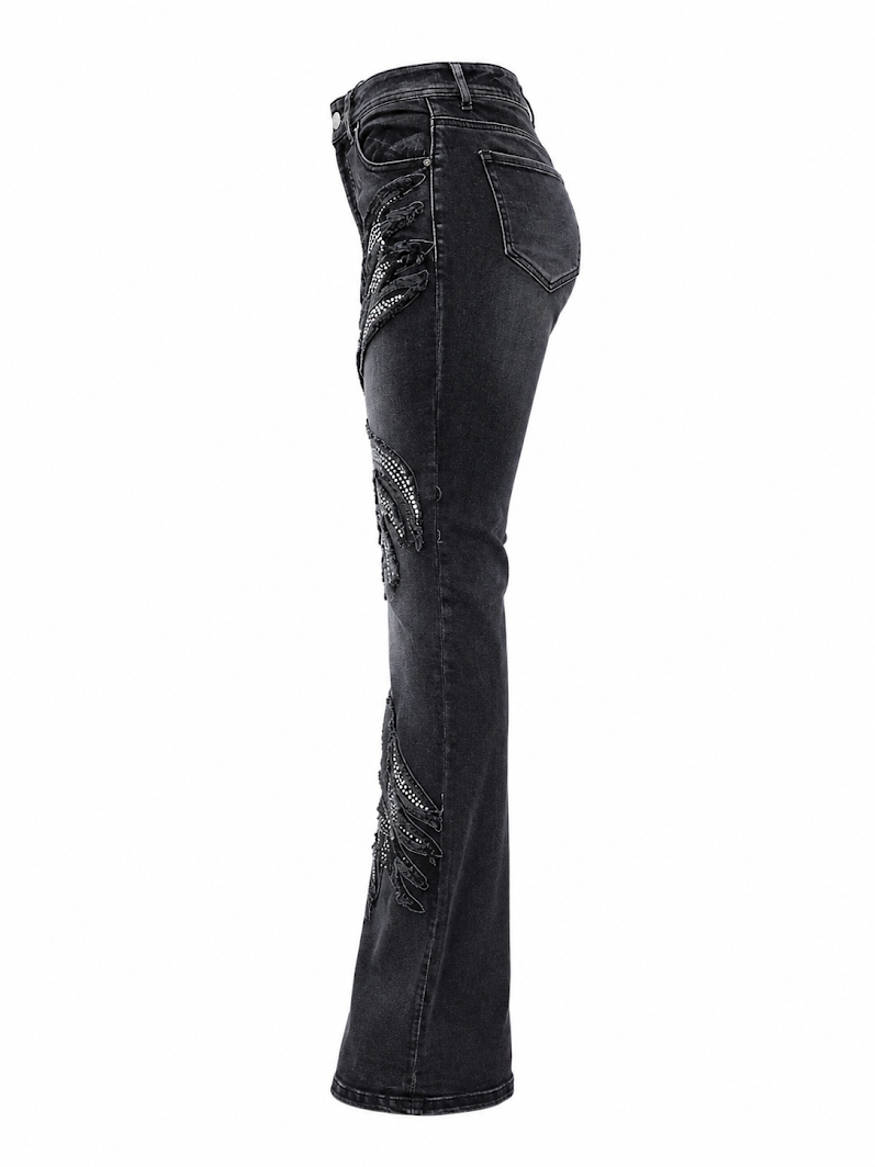 REDFOX WOMEN  ANGEL WINGS W/RHINESTONES STACKED JEANS (PA9600)
