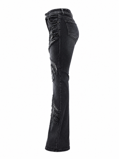 REDFOX WOMEN  ANGEL WINGS W/RHINESTONES STACKED JEANS (PA9600)