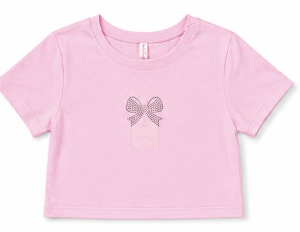 CUTIE PATOOTIE GIRL'S SHORT SLEEVE TOP W/BOW RHINESTONE
