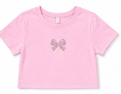 CUTIE PATOOTIE GIRL'S SHORT SLEEVE TOP W/BOW RHINESTONE