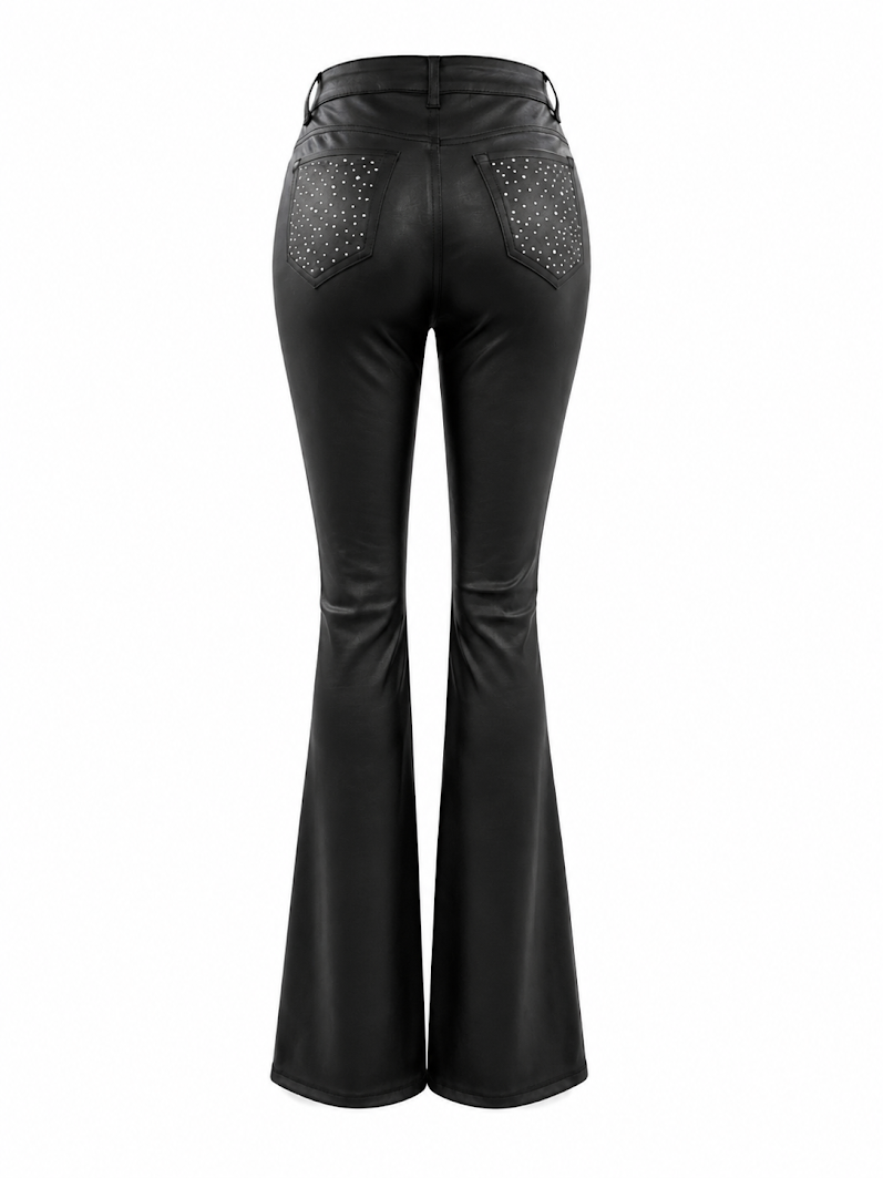 REDFOX HIGHWAIST PULEATHER STACKED W/RHINESTONES  (PA1549L)