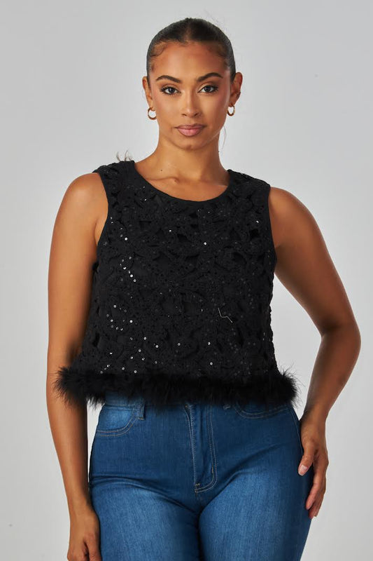 HOT&DELICIOUS-FEATHER HEM SEQUIN CROC