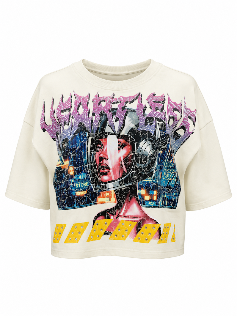 REDFOX WOMEN'S "HEARTLESS CYBER DOLL" CROP TEE