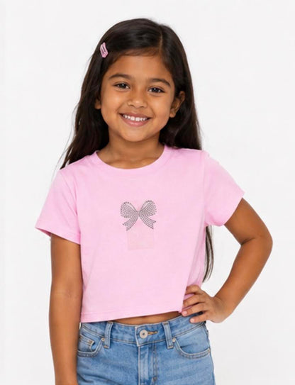 CUTIE PATOOTIE GIRL'S SHORT SLEEVE TOP W/BOW RHINESTONE
