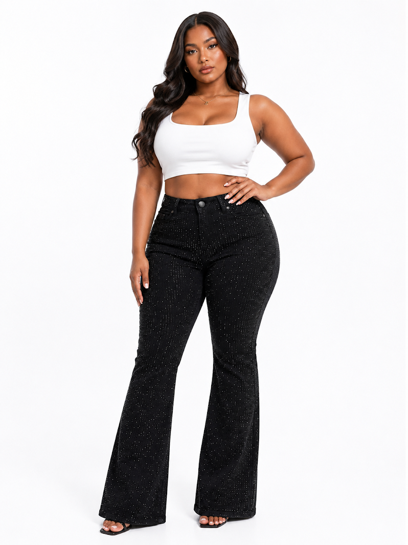 REDFOX WOMEN  ICE DIAMONDS STACKED JEANS (PA1533)