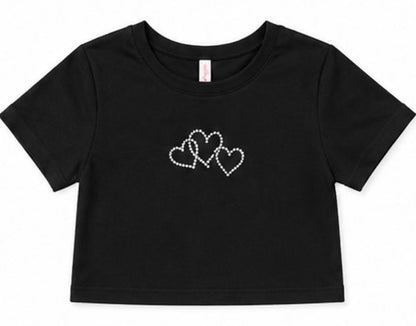 CUTIE PATOOTIE GIRL'S SHORT SLEEVE TOP W/HEART RHINESTONE