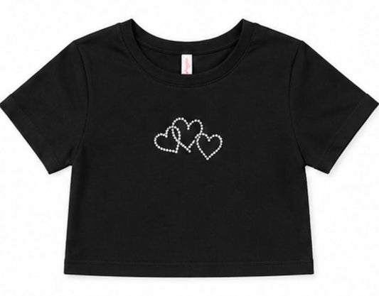 CUTIE PATOOTIE GIRL'S SHORT SLEEVE TOP W/HEART RHINESTONE