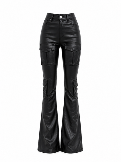 REDFOX WOMEN PULEATHER CARGO STACKED PANTS (PA4443)