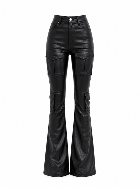 REDFOX WOMEN PULEATHER CARGO STACKED PANTS (PA4443)