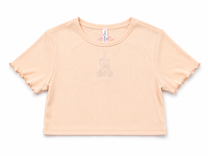 CUTIE PATOOTIE GIRL'S SHORT SLEEVE TOP W/BEAR RHINESTONE