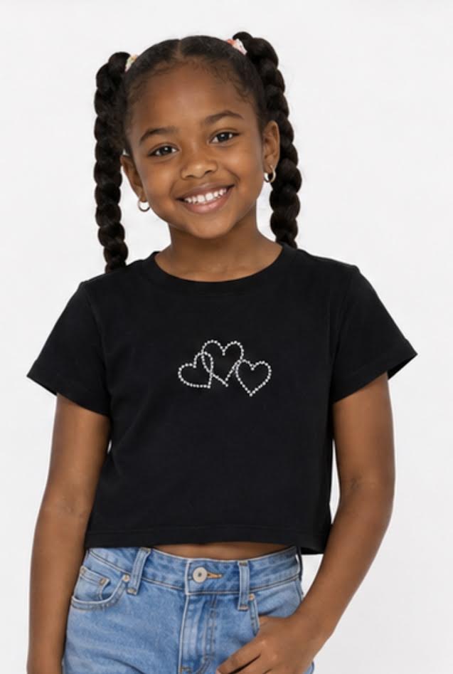 CUTIE PATOOTIE GIRL'S SHORT SLEEVE TOP W/HEART RHINESTONE