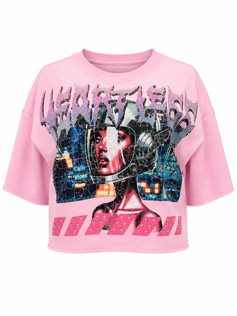REDFOX WOMEN'S "HEARTLESS CYBER DOLL" CROP TEE
