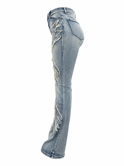 REDFOX WOMEN  ANGEL WINGS W/RHINESTONES STACKED JEANS (PA9600)