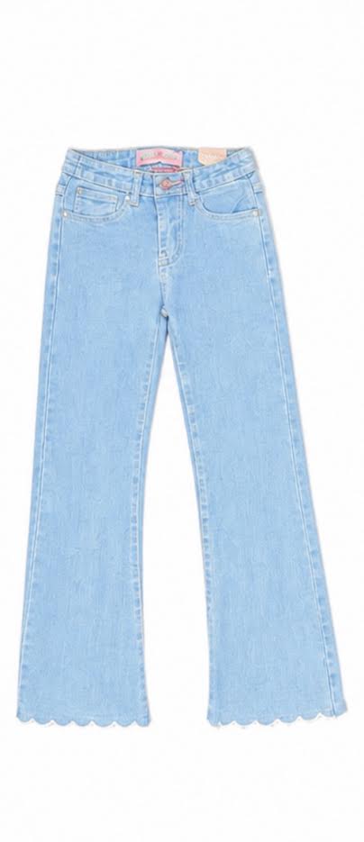CUTIE PATOOTIE FLARE LEG DENIM JEANS W/ SCALLOPED HEM
