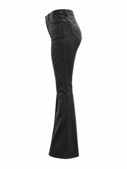 REDFOX WOMEN PULEATHER W/RHINESTONES STACKED PANTS (PA1580)