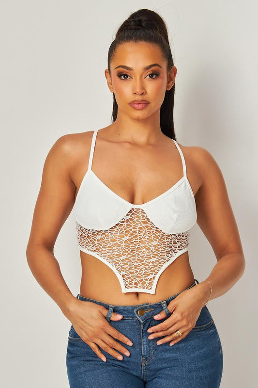 HOT&DELICIOUS LACE CONTRAST BRA TOP IVORY