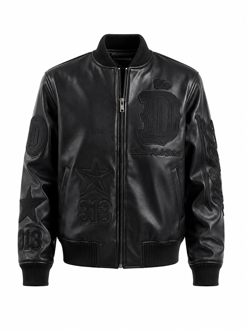 ROKU STUDIO MEN'S DETROIT STONED PU LEATHER VARSITY JACKET (#RK6481895)