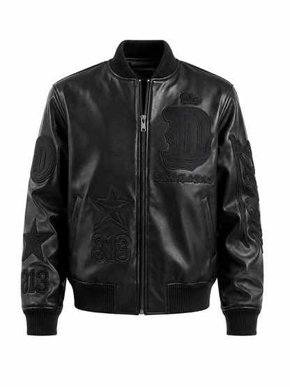 ROKU STUDIO MEN'S DETROIT STONED PU LEATHER VARSITY JACKET (#RK6481895)
