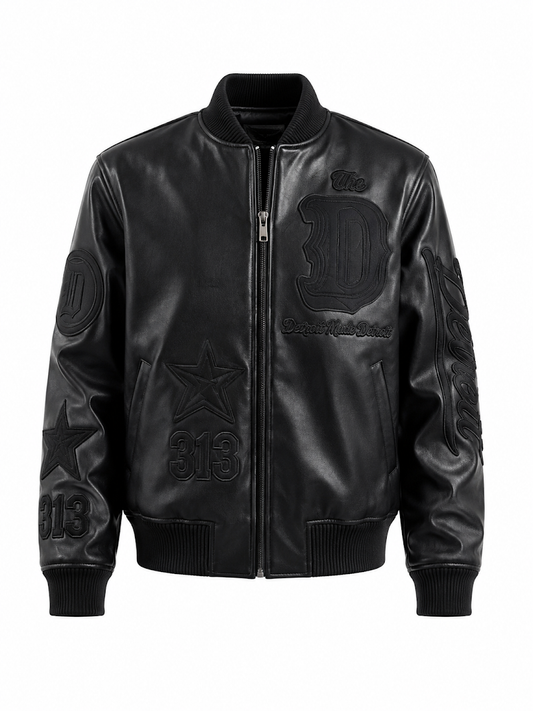 ROKU STUDIO MEN'S DETROIT STONED PU LEATHER VARSITY JACKET (#RK6481895)