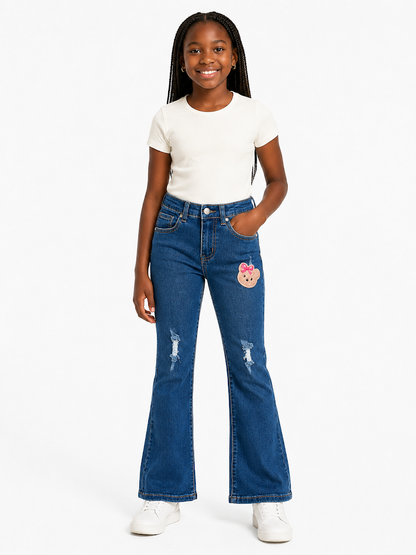 CUTIE PATOOTIE DENIM FLARE LEG BEAR PANTS