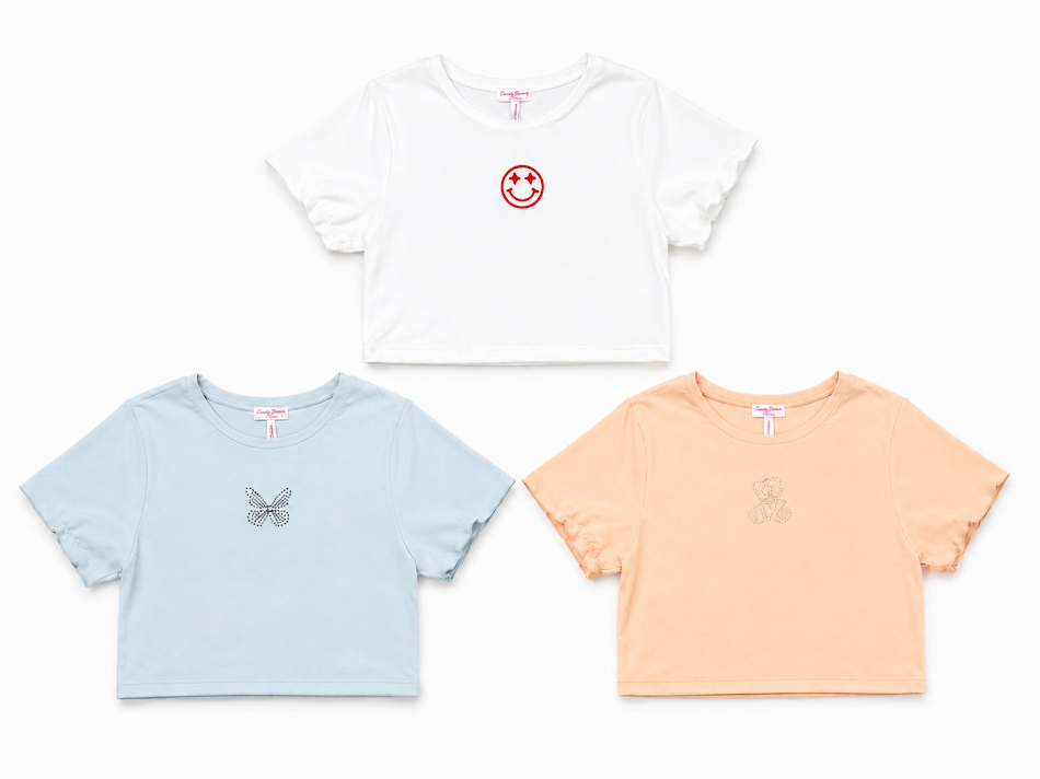 CUTIE PATOOTIE GIRL'S SHORT SLEEVE TOP W/HAPPY FACE EMBROIDERY