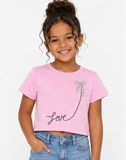 CUTIE PATOOTIE GIRL'S SHORT SLEEVE TOP W/LOVE BOW SEQUINS