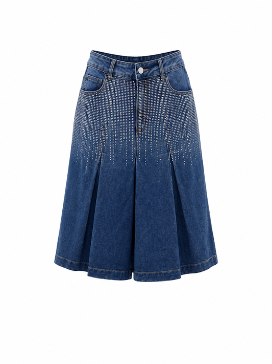 HOT & DELICIOUS RHINESTONE DENIM MIDI SKIRT