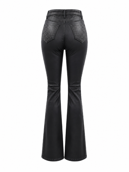 REDFOX WOMEN PULEATHER W/RHINESTONES STACKED PANTS (PA1580)