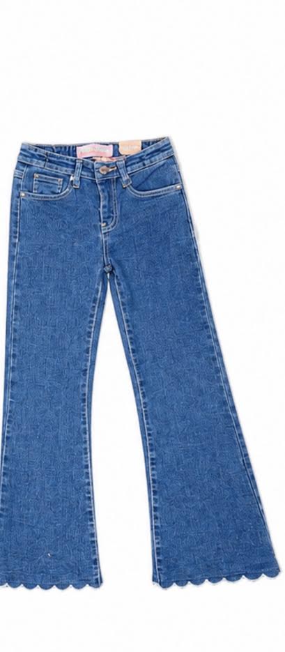 CUTIE PATOOTIE FLARE LEG DENIM JEANS W/ SCALLOPED HEM