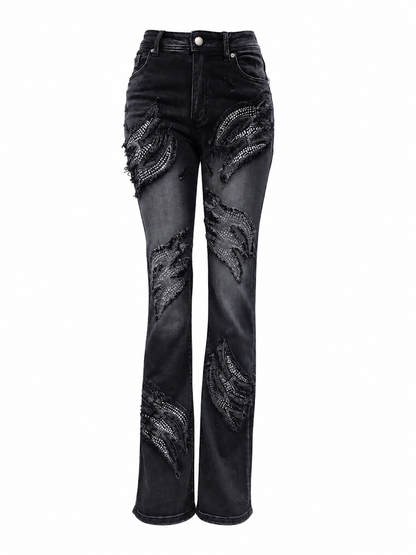 REDFOX WOMEN  ANGEL WINGS W/RHINESTONES STACKED JEANS (PA9600)