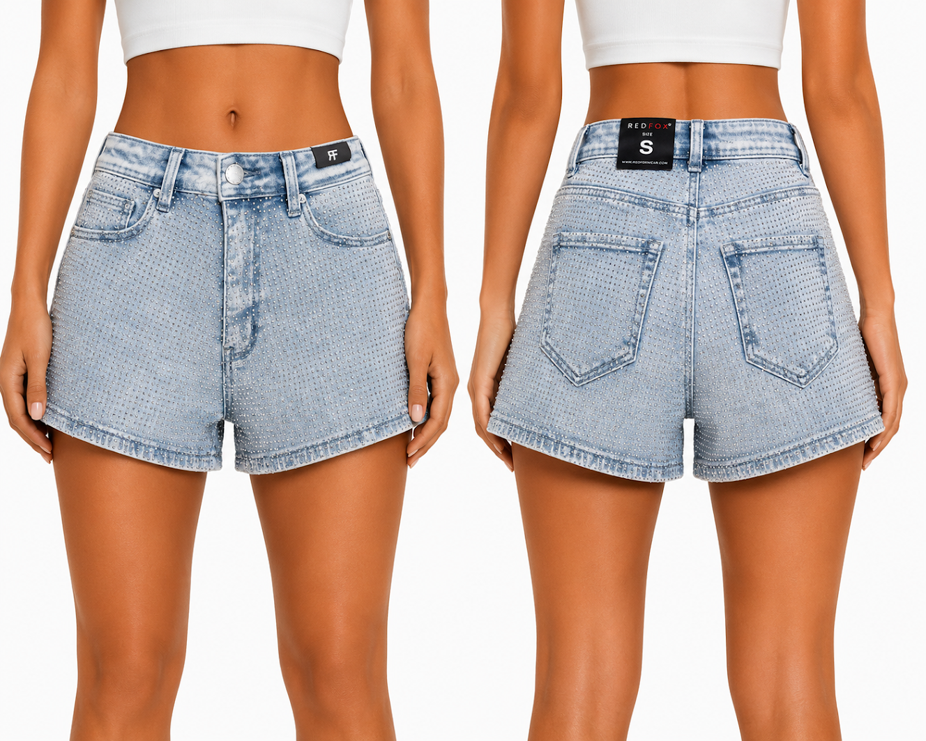 REDFOX HIGHWAIST WOMEN'S DENIM SHORTS W/RHINESTONES-PS3635