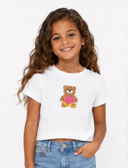 CUTIE PATOOTIE GIRL'S SHORT SLEEVE TOP W/BEAR PATCH