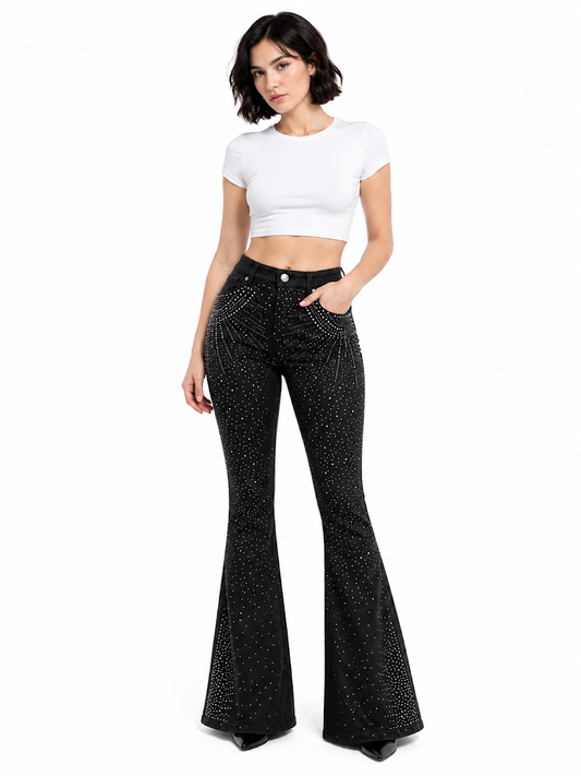 REDFOX HIGHWAIST PULEATHER STACKED W/RHINESTONES  (PA1549L)